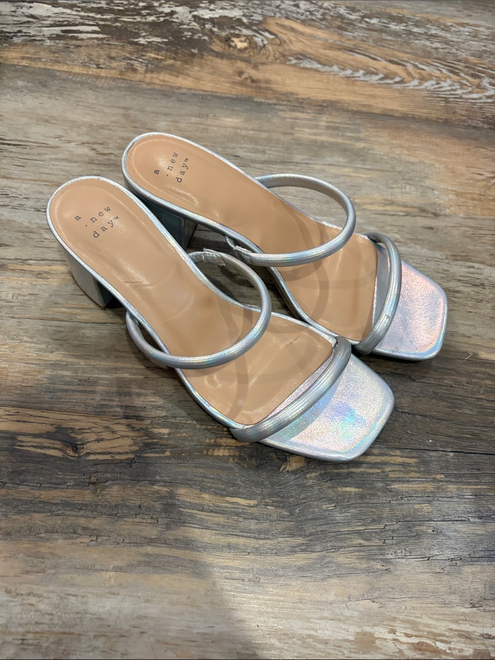a new day Iridescent Silver Strappy Block Heel Sandals